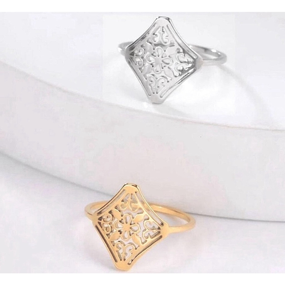 NEW 14k White Gold Plated 316L Cut Out Filigree Ring Size 6.5‎ - Picture 11 of 13